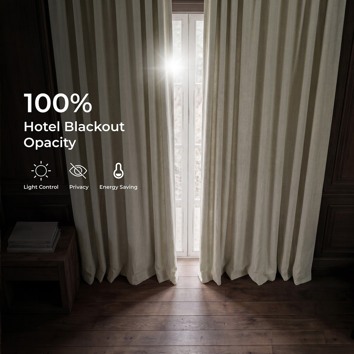 Light Beige Performance Linen Hotel Blackout Curtain