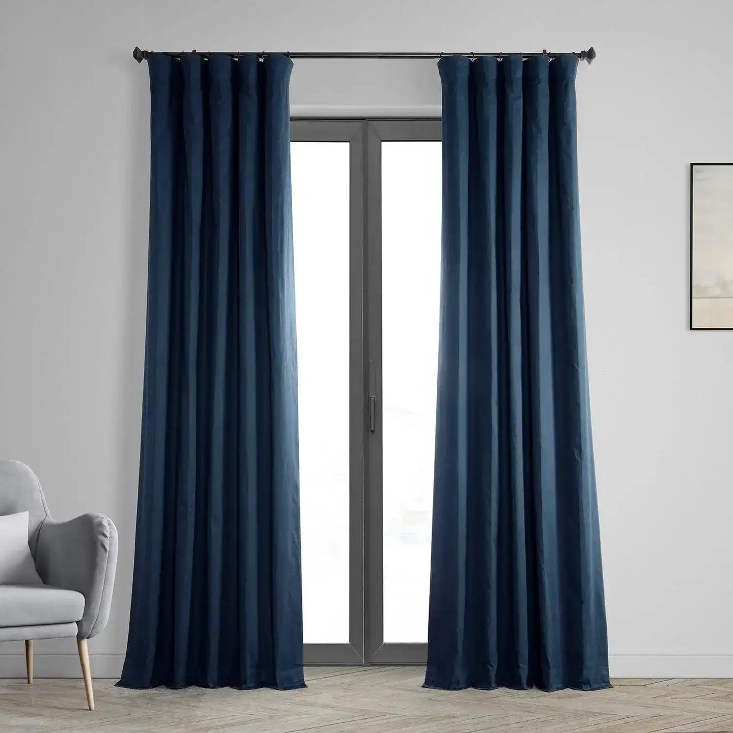 Dark Blue Solid Cotton Custom Curtain