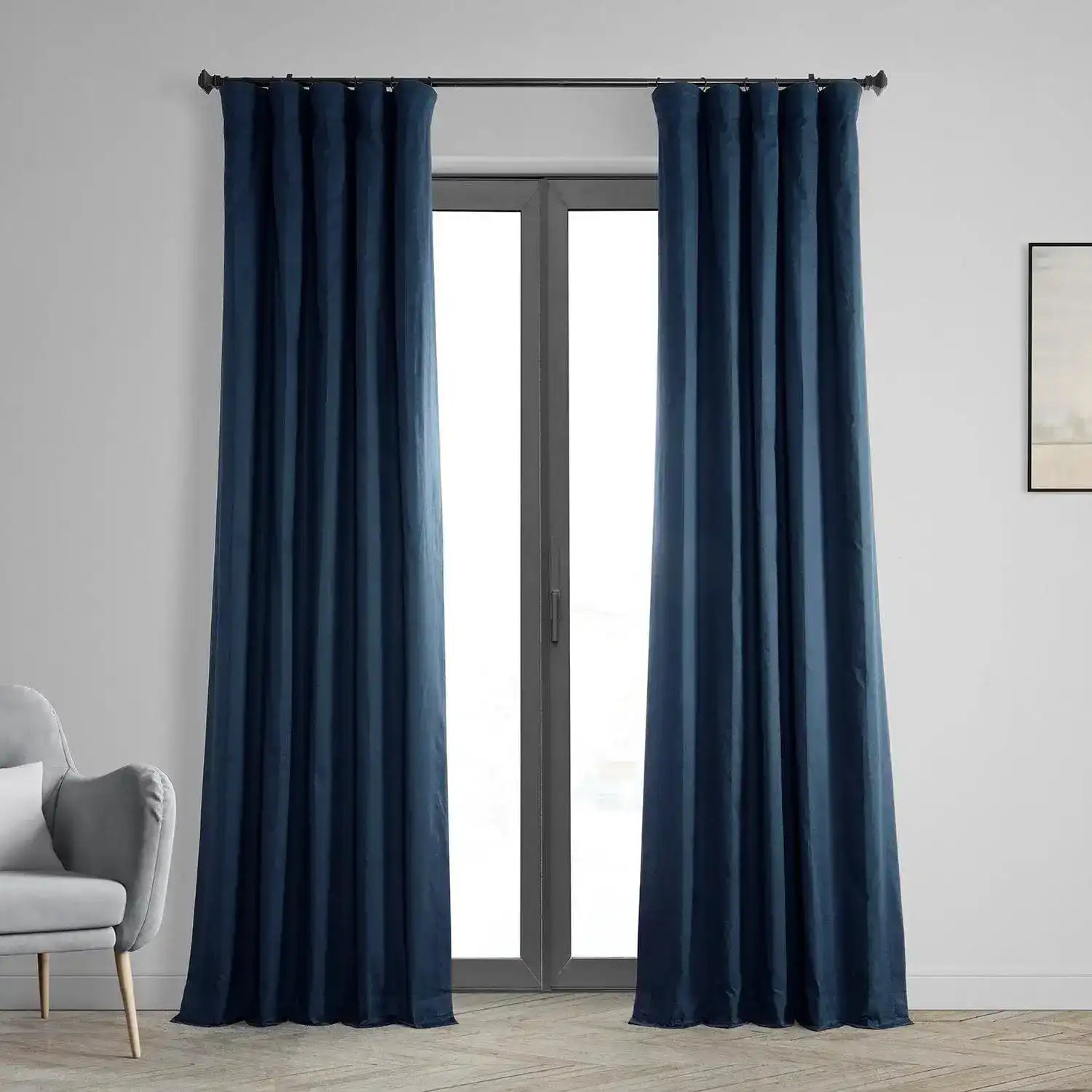 Dark Blue Solid Cotton Custom Curtain