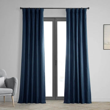 Dark Blue Solid Cotton Custom Curtain