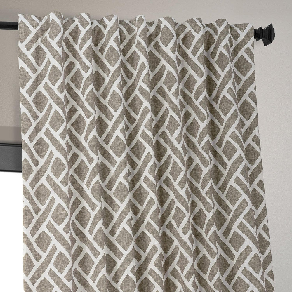 Martinique Taupe Printed Cotton Hotel Blackout Curtain - HalfPriceDrapes.com