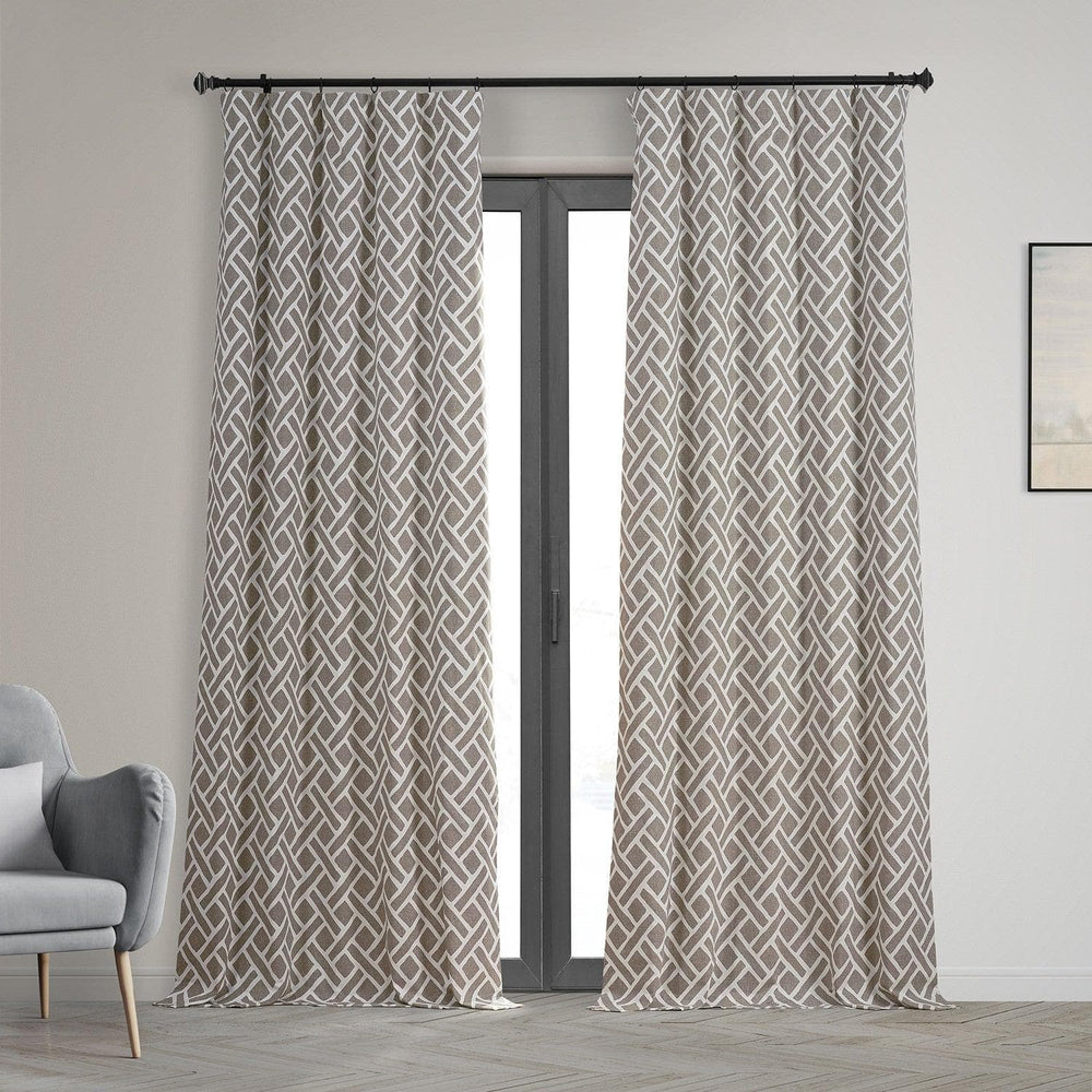 Martinique Taupe Printed Cotton Hotel Blackout Curtain - HalfPriceDrapes.com