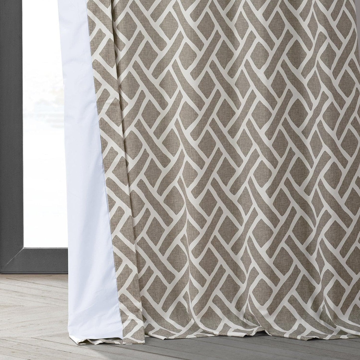 Martinique Taupe Printed Cotton Hotel Blackout Curtain - HalfPriceDrapes.com