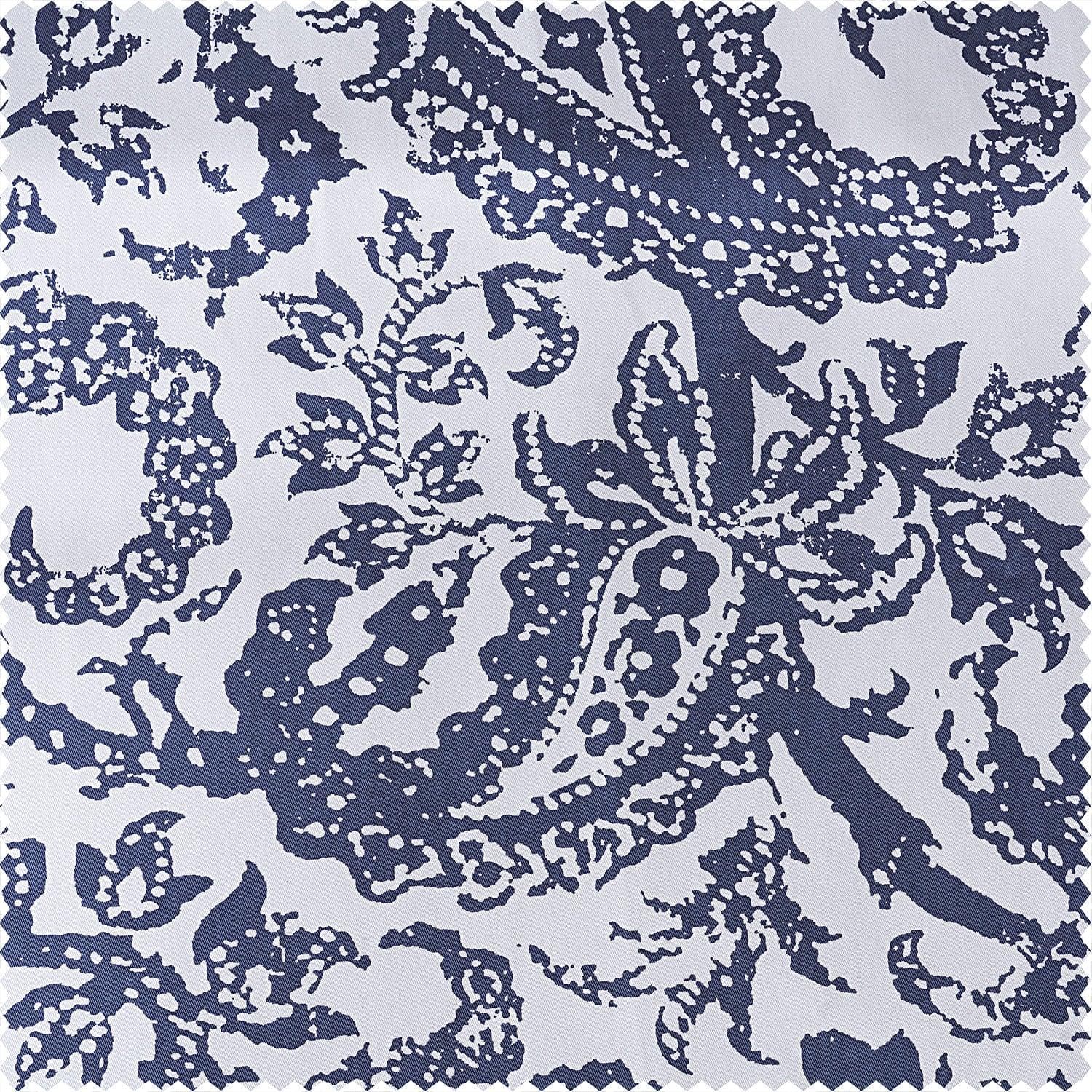Edina Blue Printed Cotton Blackout Swatch - HalfPriceDrapes.com