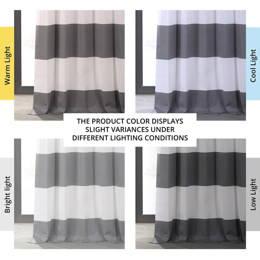 Slate Grey & Off White Horizontal Striped Printed Cotton Hotel Blackout Curtain - HalfPriceDrapes.com