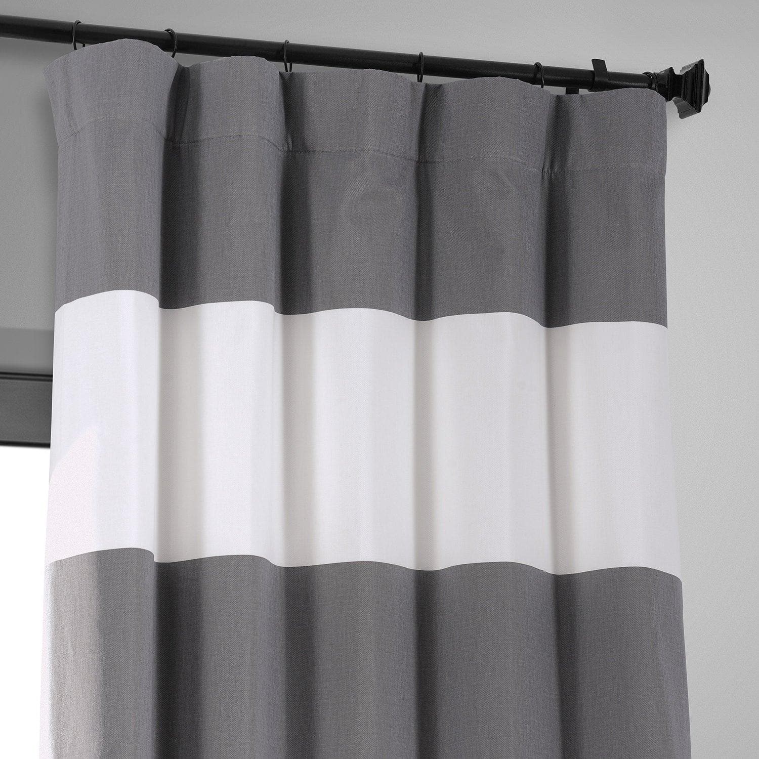 Slate Grey & Off White Horizontal Striped Printed Cotton Hotel Blackout Curtain - HalfPriceDrapes.com