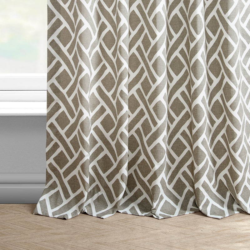 Martinique Taupe Geometric Printed Cotton Custom Curtain