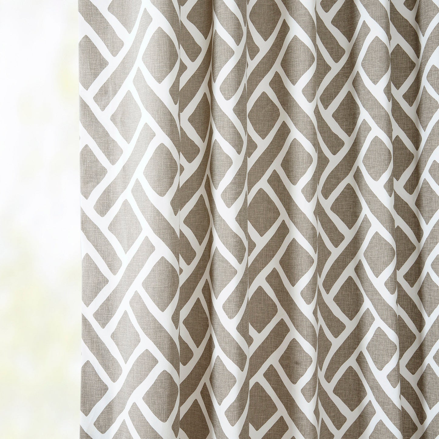 Martinique Taupe Geometric Printed Cotton Custom Curtain