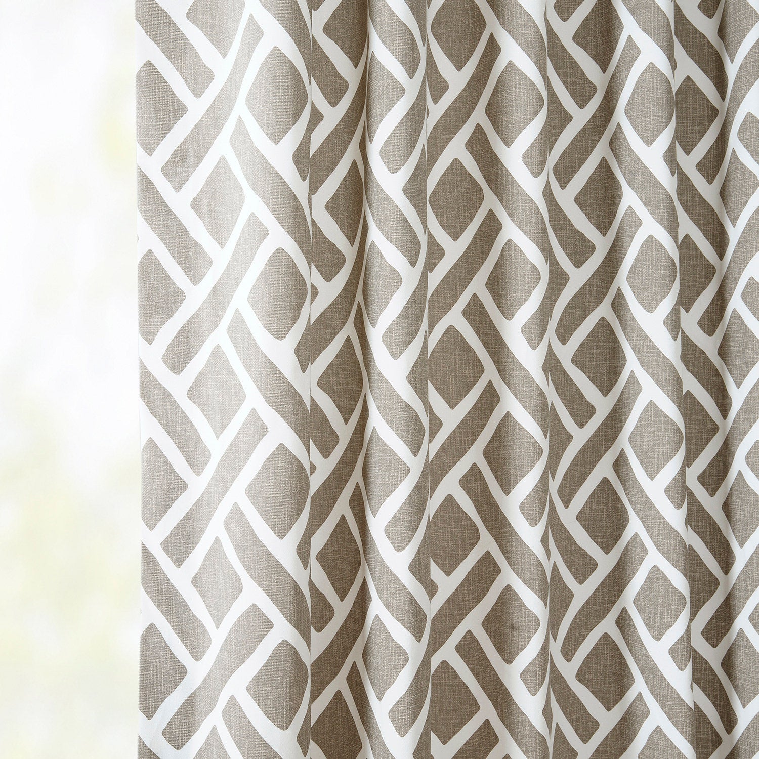 Martinique Taupe Geometric Printed Cotton Custom Curtain