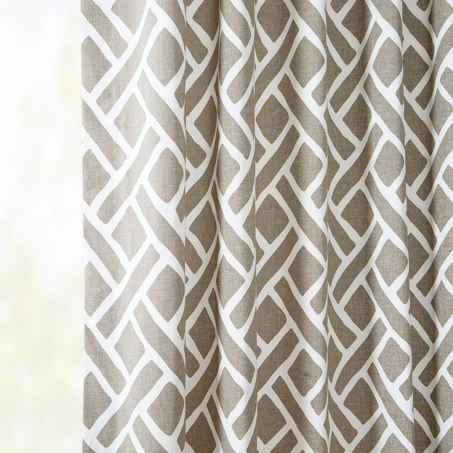 Martinique Taupe Geometric Printed Cotton Custom Curtain