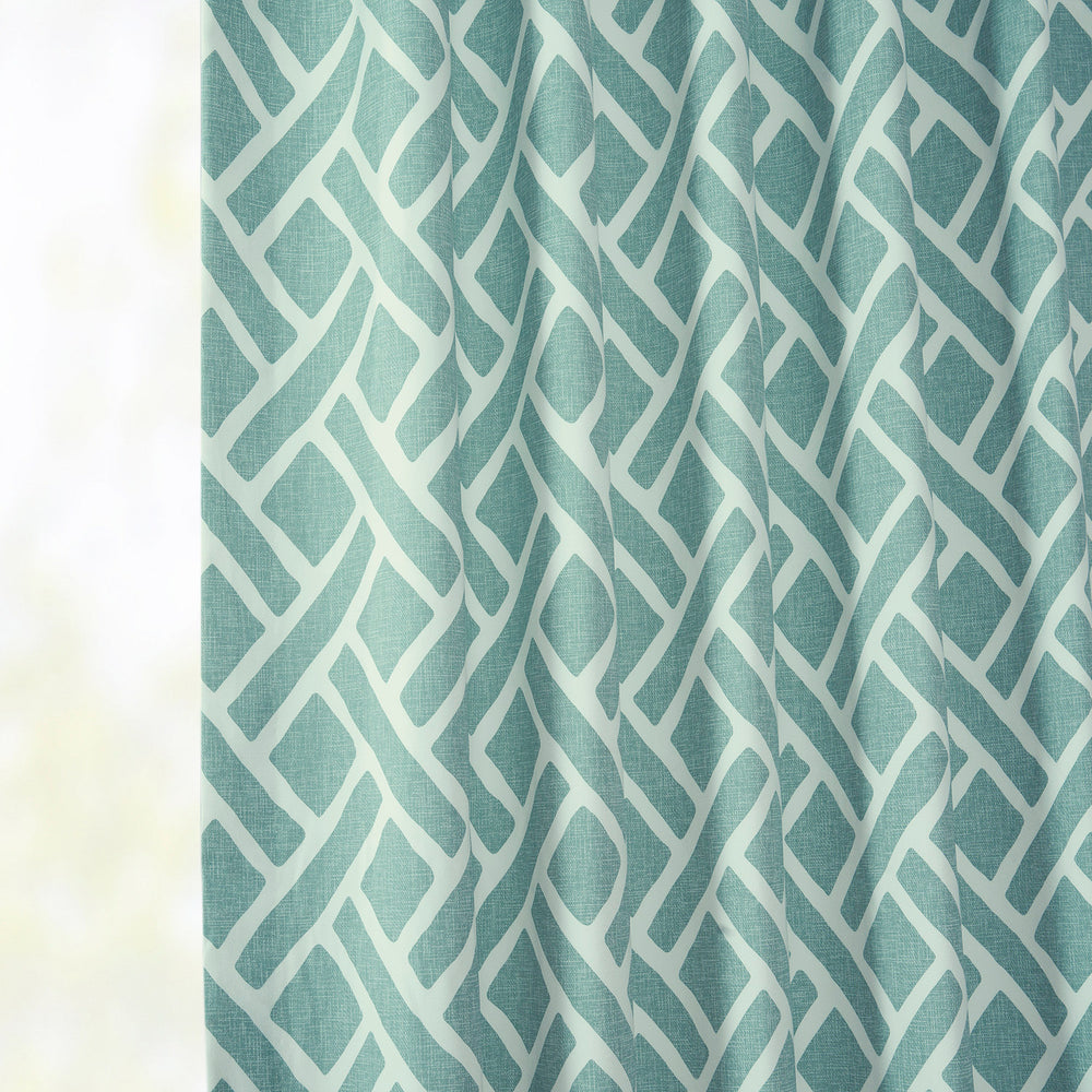 Martinique Aqua Geometric Printed Cotton Custom Curtain