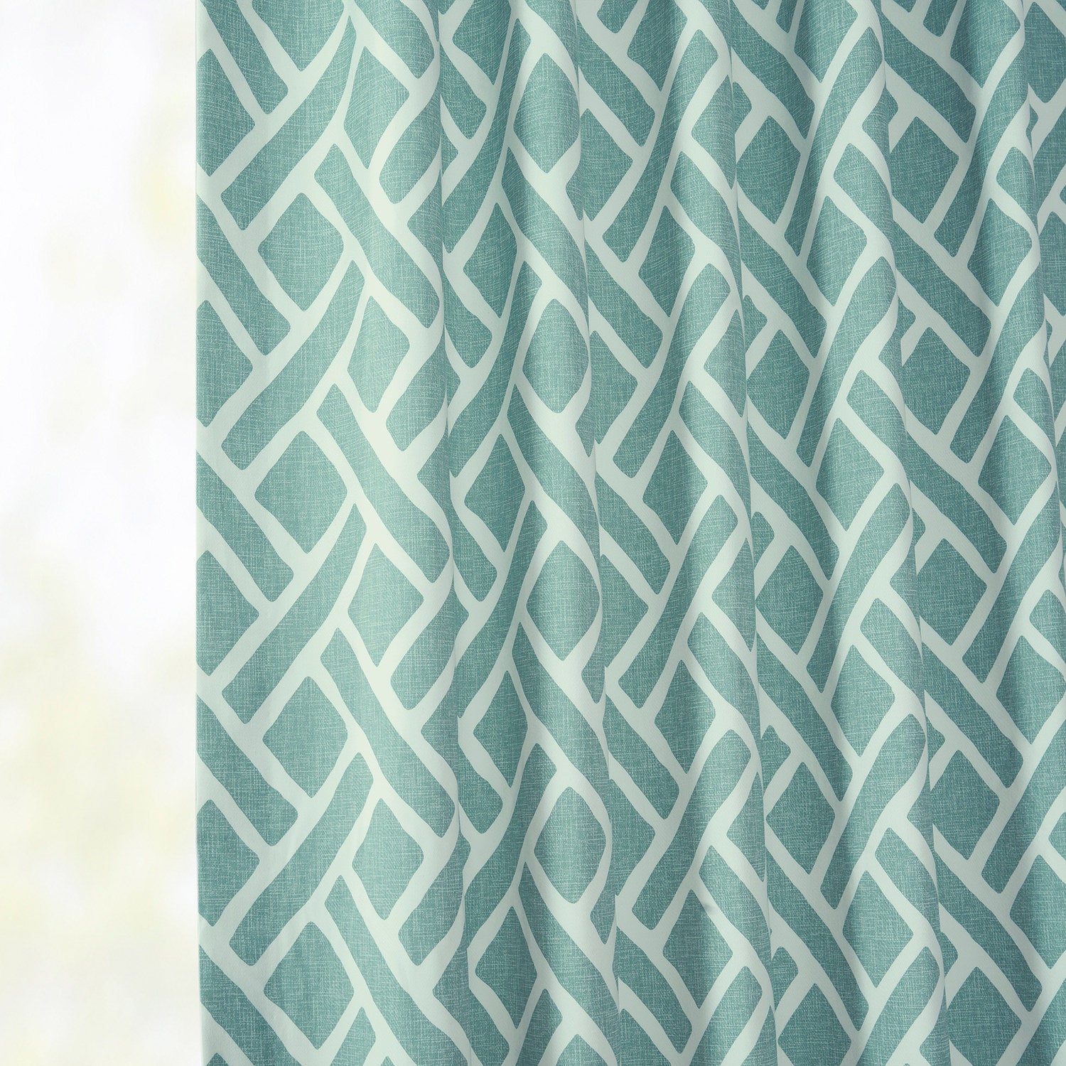 Martinique Aqua Geometric Printed Cotton Custom Curtain