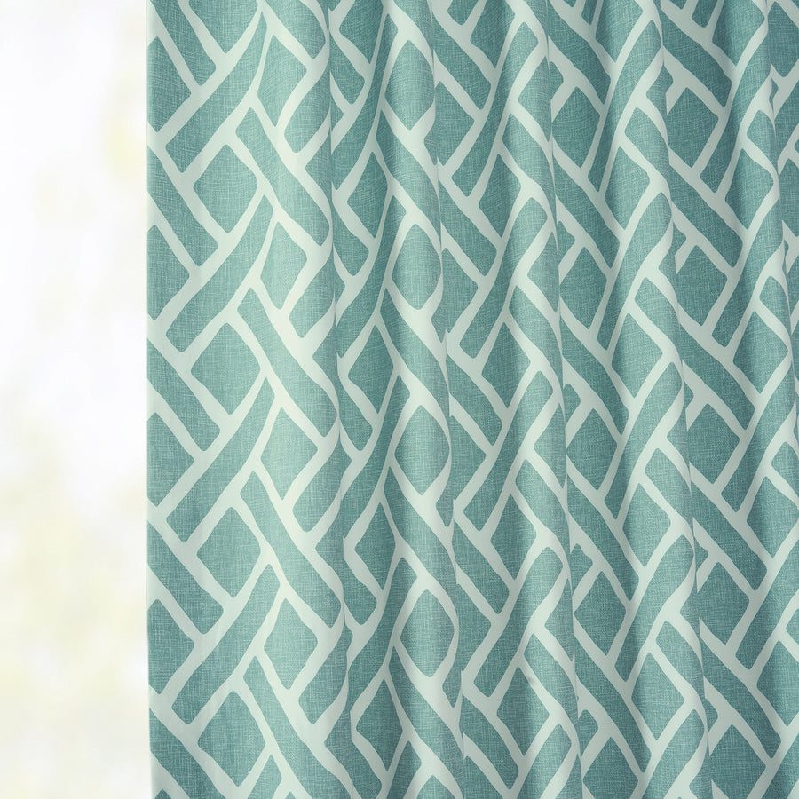 Martinique Aqua Geometric Printed Cotton Custom Curtain