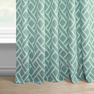 Martinique Aqua Geometric Printed Cotton Custom Curtain