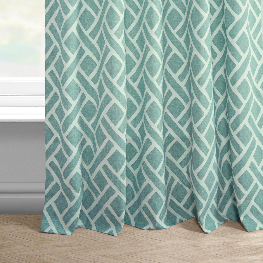 Martinique Aqua Geometric Printed Cotton Custom Curtain