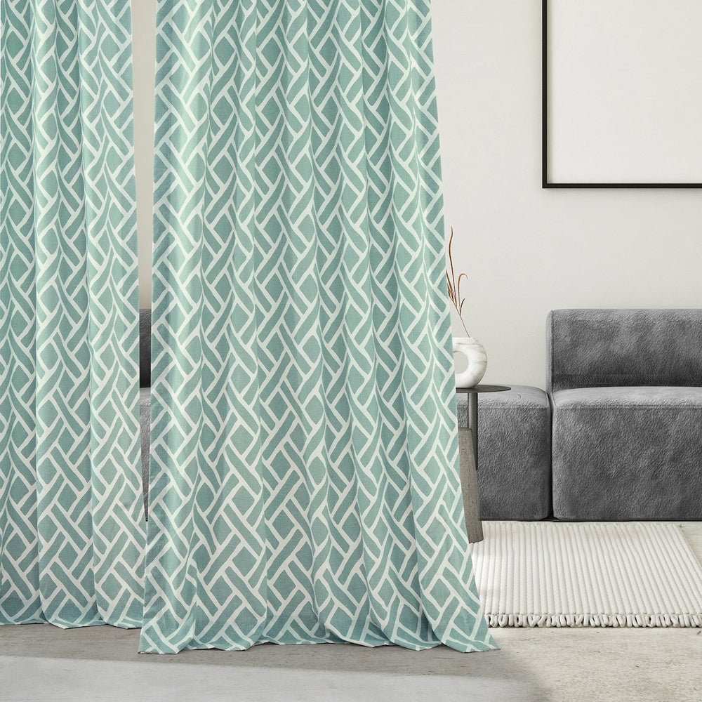 Martinique Aqua Geometric Printed Cotton Custom Curtain
