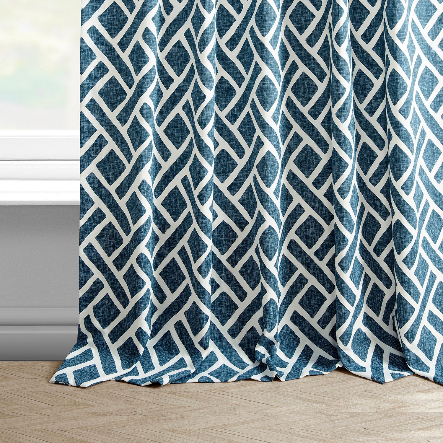 Martinique Blue Geometric Printed Cotton Custom Curtain