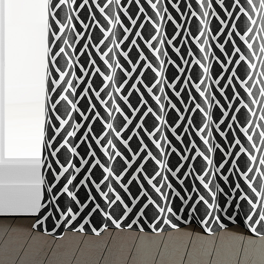 Martinique Black Geometric Printed Cotton Custom Curtain