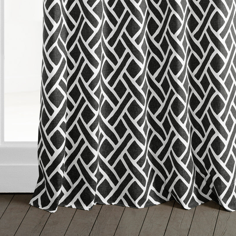 Martinique Black Geometric Printed Cotton Custom Curtain