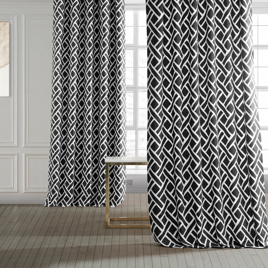 Martinique Black Geometric Printed Cotton Custom Curtain