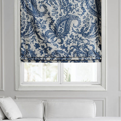 Edina Washed Blue Paisley Printed Cotton Roman Shade