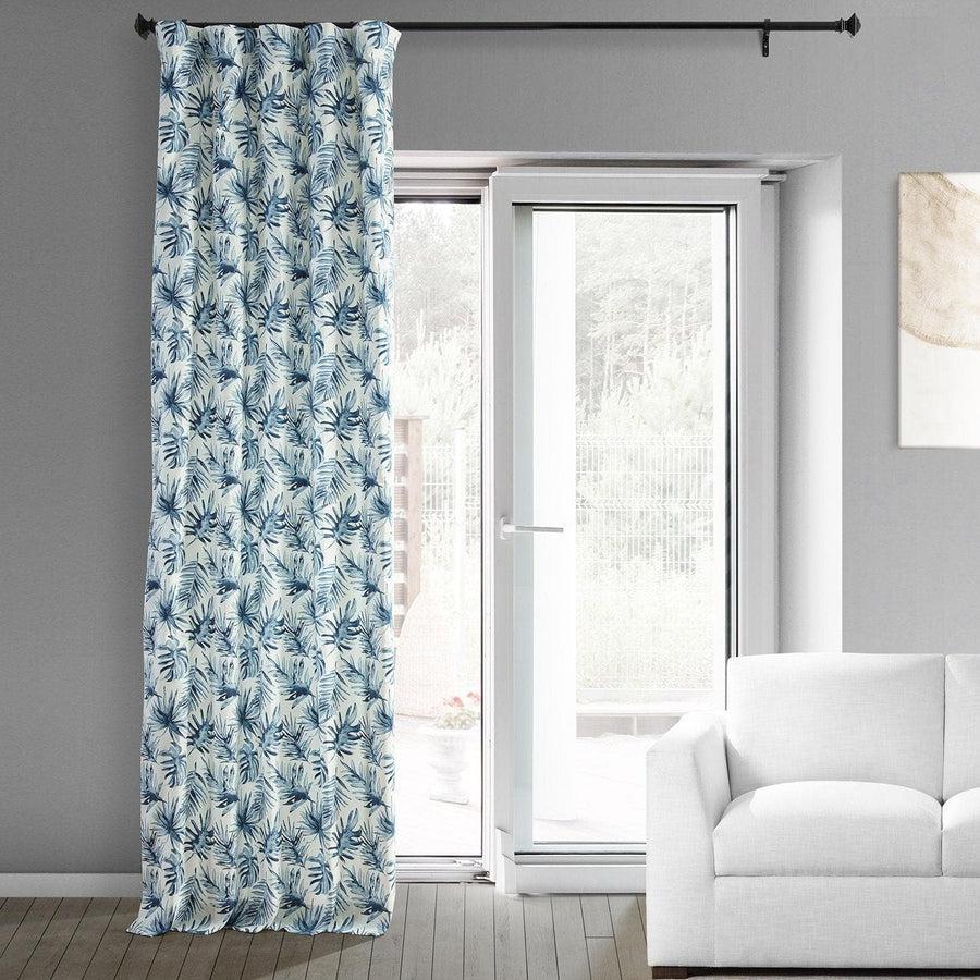 Artemis Blue Printed Cotton Custom Curtain - HalfPriceDrapes.com