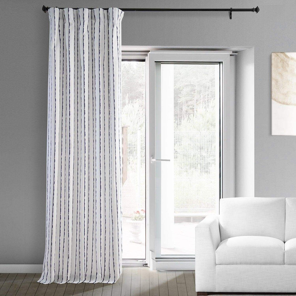 Sharkskin Blue Striped Printed Cotton Custom Curtain - HalfPriceDrapes.com