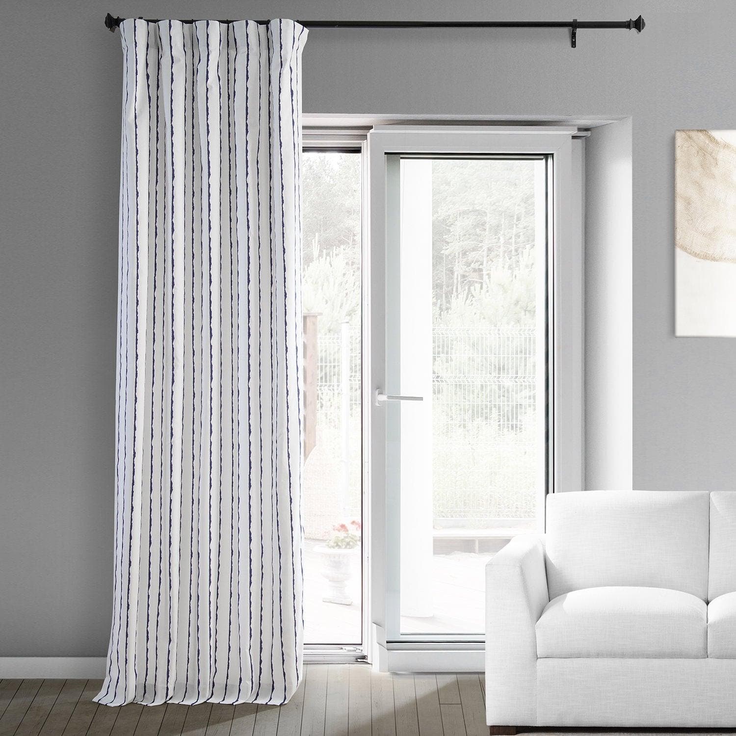 Sharkskin Blue Striped Printed Cotton Custom Curtain - HalfPriceDrapes.com