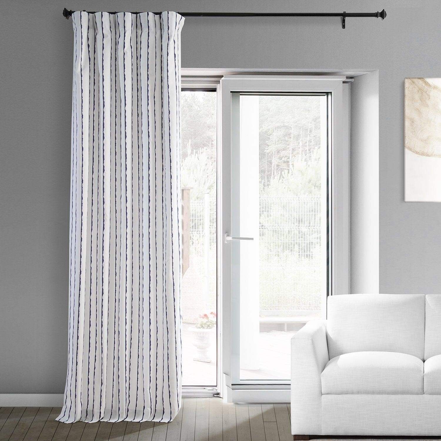 Sharkskin Blue Striped Printed Cotton Custom Curtain - HalfPriceDrapes.com