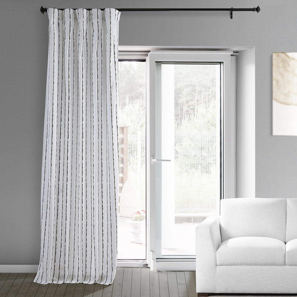 Sharkskin Black Striped Printed Cotton Custom Curtain - HalfPriceDrapes.com
