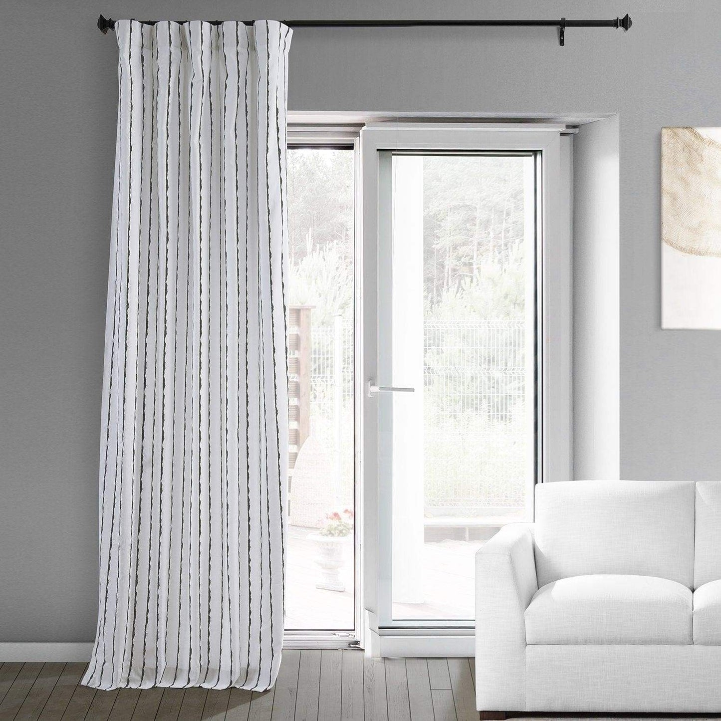 Sharkskin Black Striped Printed Cotton Custom Curtain - HalfPriceDrapes.com