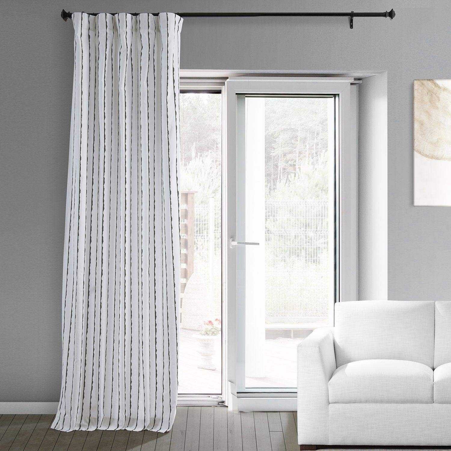 Sharkskin Black Striped Printed Cotton Custom Curtain - HalfPriceDrapes.com