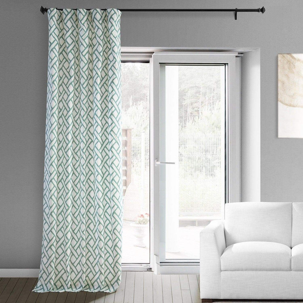 Garden Path Slate Blue Printed Cotton Custom Curtain - HalfPriceDrapes.com