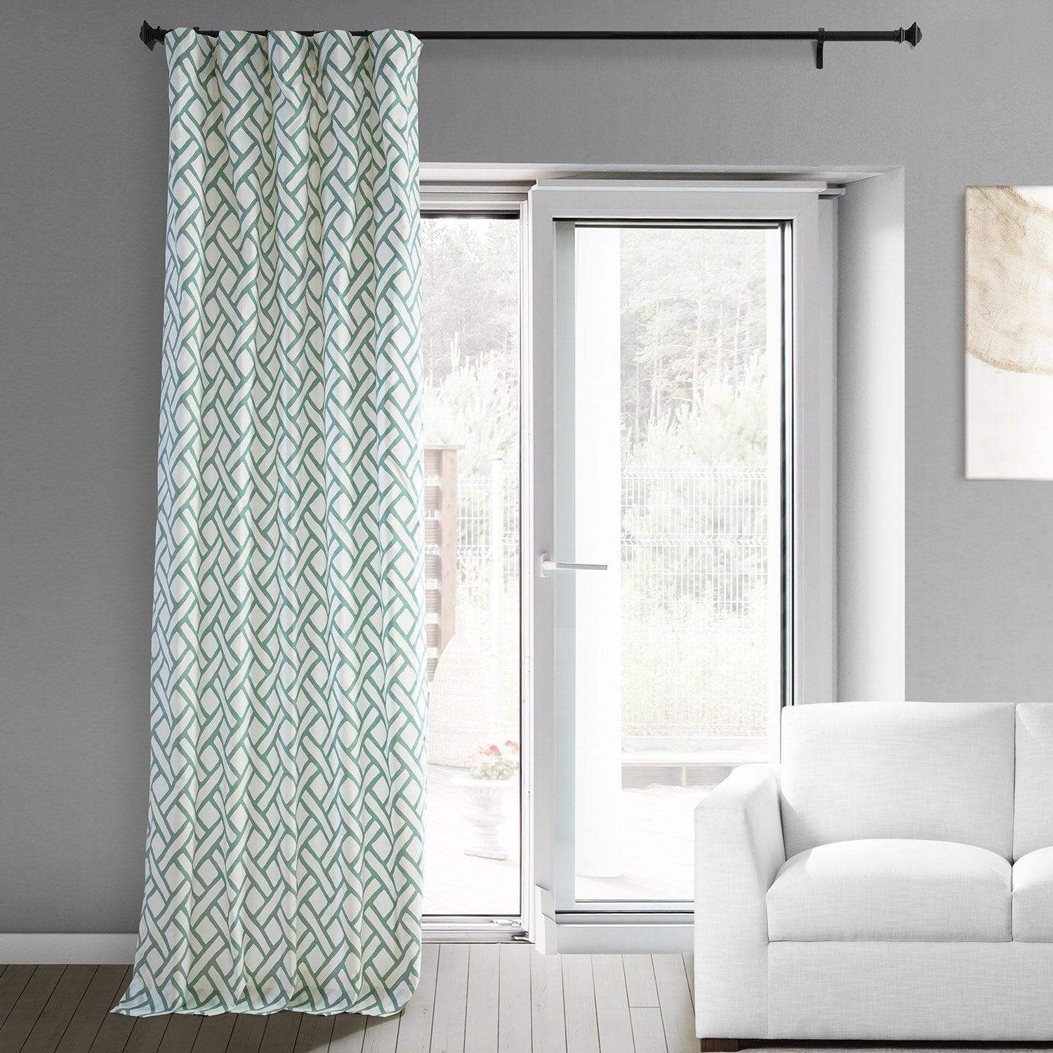 Garden Path Slate Blue Printed Cotton Custom Curtain - HalfPriceDrapes.com