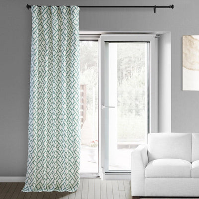 Garden Path Slate Blue Geometric Printed Cotton Custom Curtain