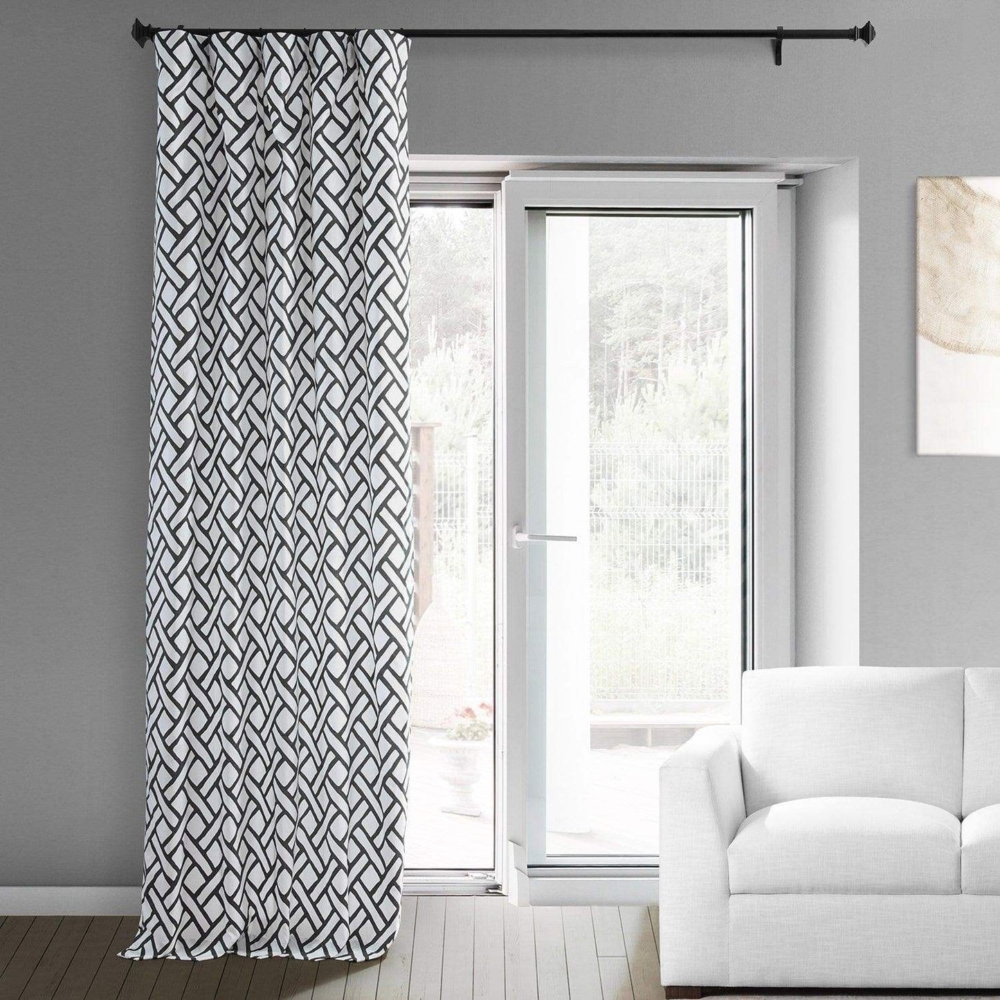 Garden Path Black Printed Cotton Custom Curtain - HalfPriceDrapes.com