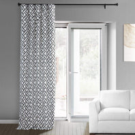 Garden Path Black Printed Cotton Custom Curtain - HalfPriceDrapes.com