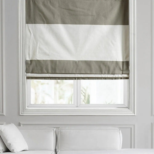 Thunder Tan & Off White Striped Printed Cotton Roman Shade