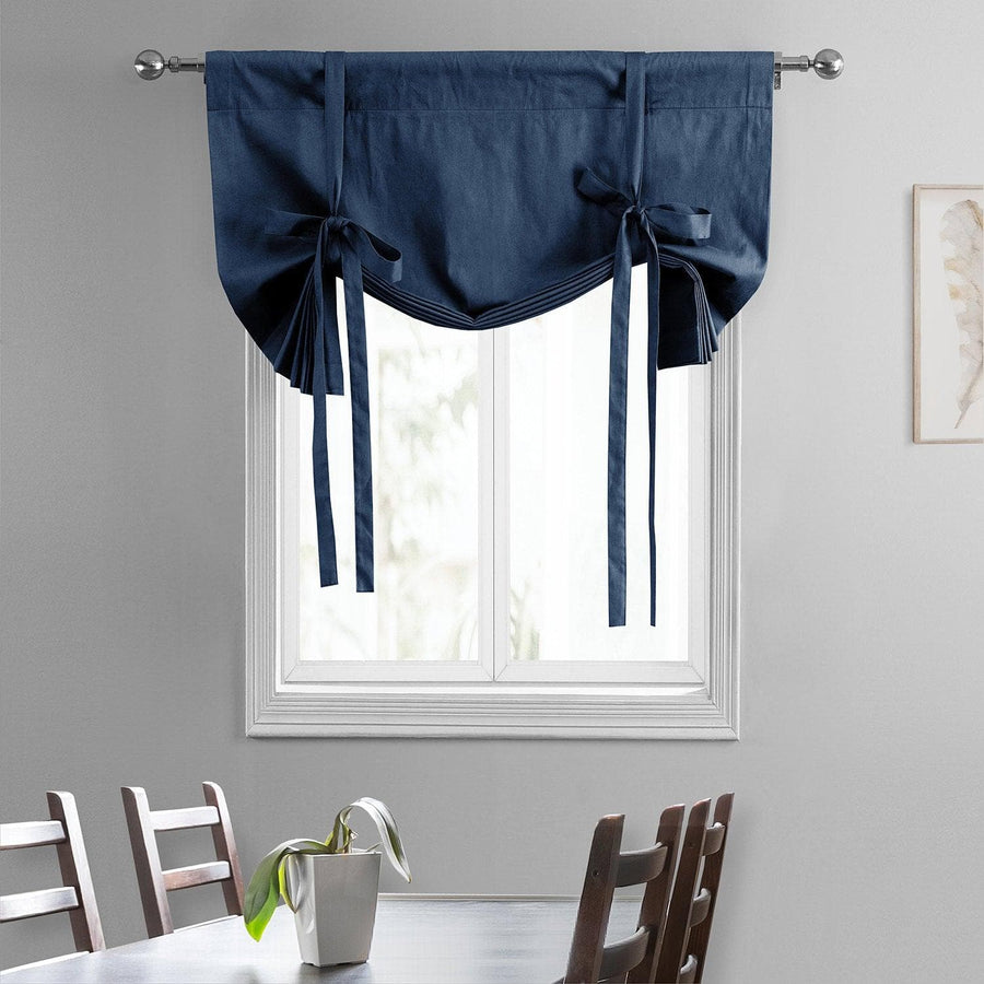Dark Blue Solid Cotton Tie-Up Window Shade - HalfPriceDrapes.com