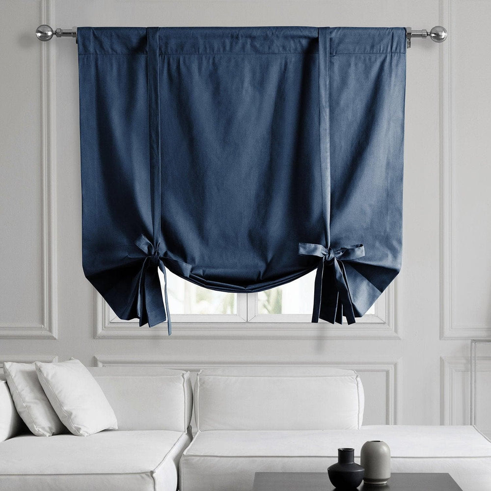 Dark Blue Solid Cotton Tie-Up Window Shade - HalfPriceDrapes.com