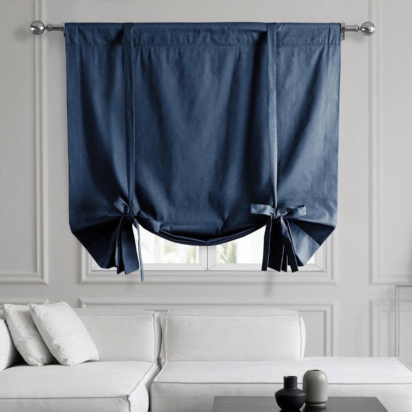Dark Blue Solid Cotton Tie-Up Window Shade - HalfPriceDrapes.com