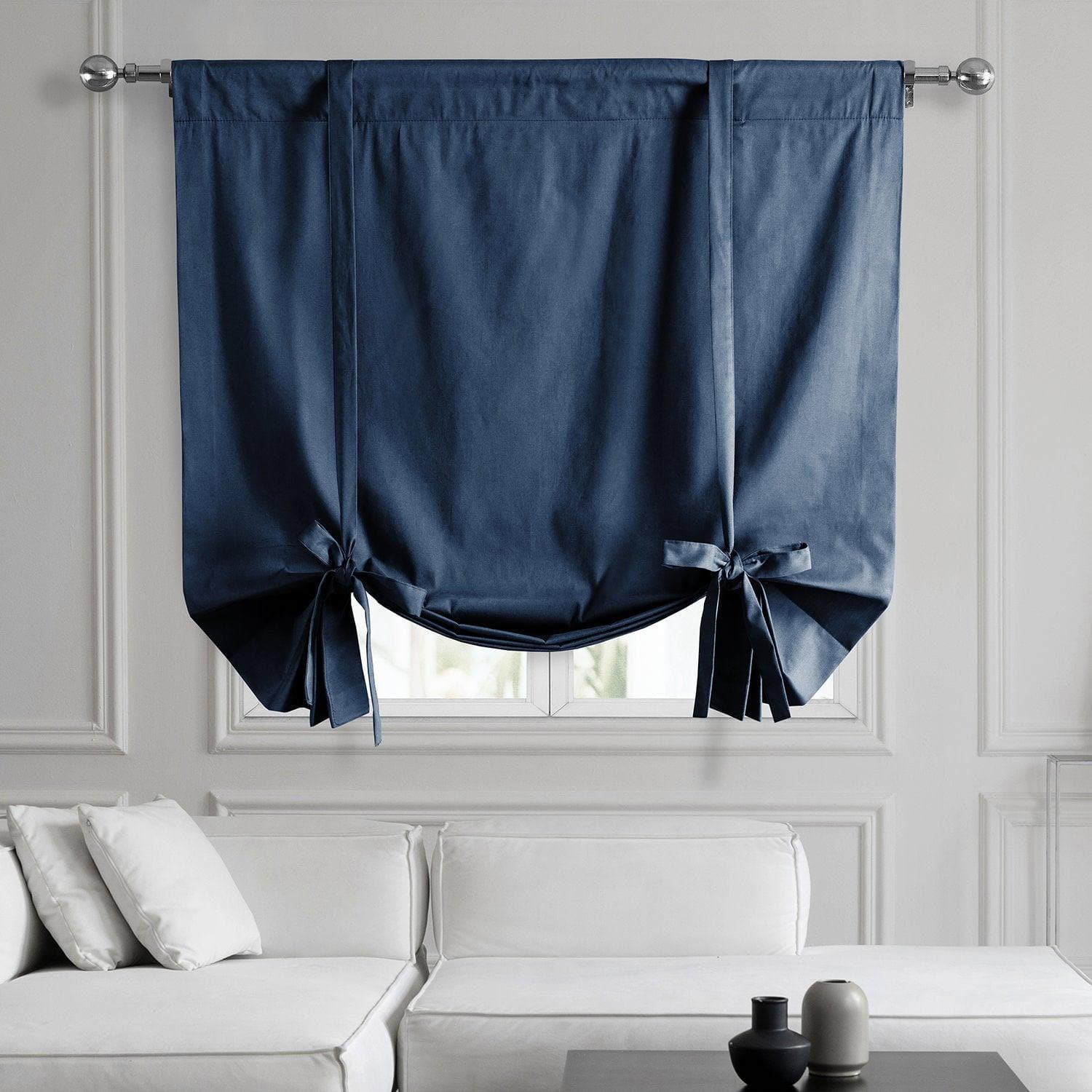 Dark Blue Solid Cotton Tie-Up Window Shade - HalfPriceDrapes.com
