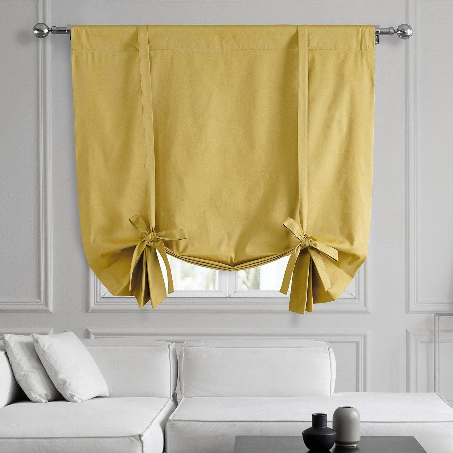 Light Ochre Solid Cotton Tie-Up Window Shade - HalfPriceDrapes.com