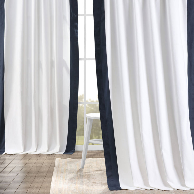 Fresh Popcorn & Polo Navy Bordered Vertical Printed Cotton Custom Curtain
