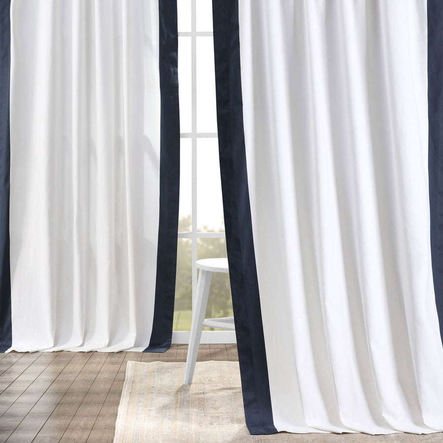 Fresh Popcorn & Polo Navy Bordered Vertical Printed Cotton Custom Curtain