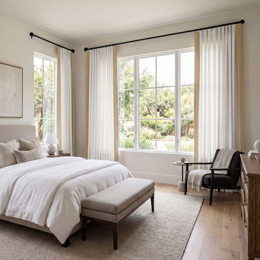 Fresh Popcorn & Shaker Beige Bordered Vertical Printed Cotton Custom Curtain