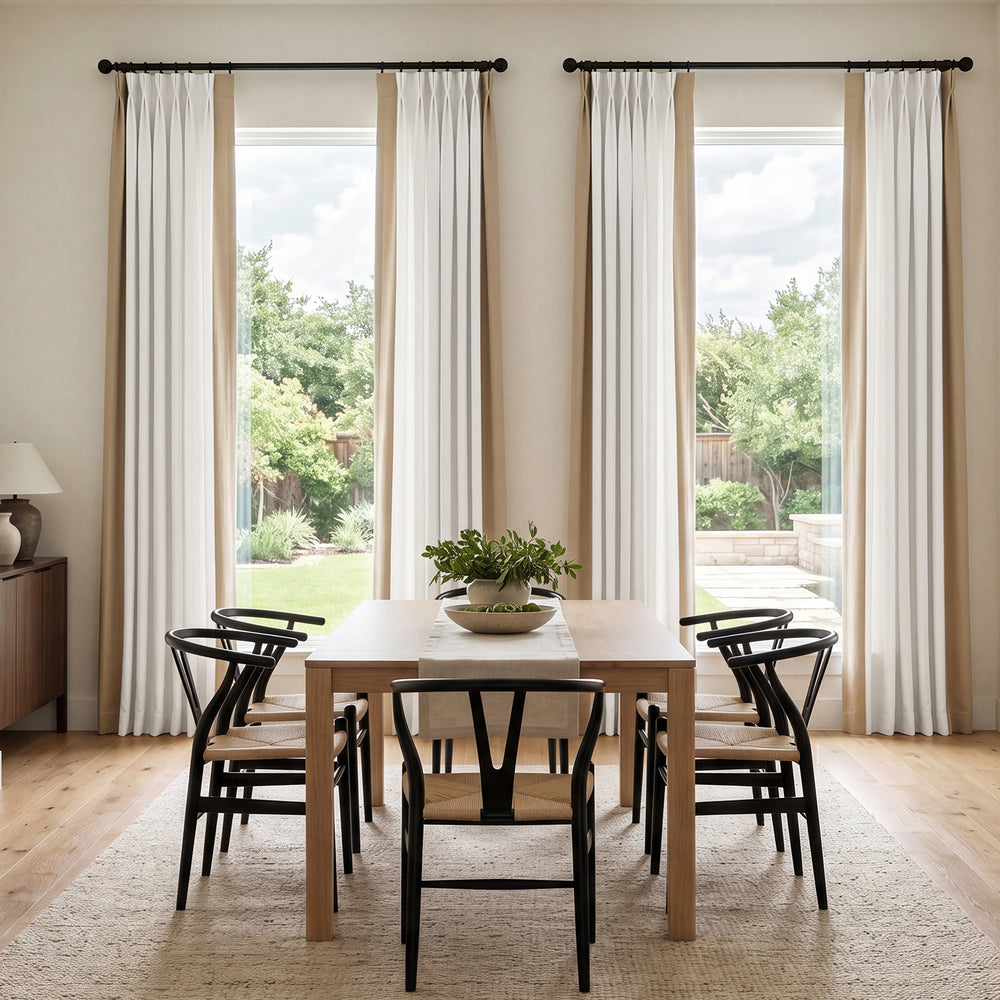 Fresh Popcorn & Shaker Beige Bordered Vertical Printed Cotton Custom Curtain