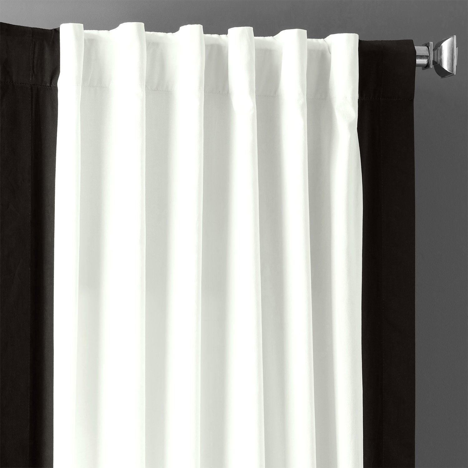 Fresh Popcorn & Black Bordered Vertical Printed Cotton Curtain