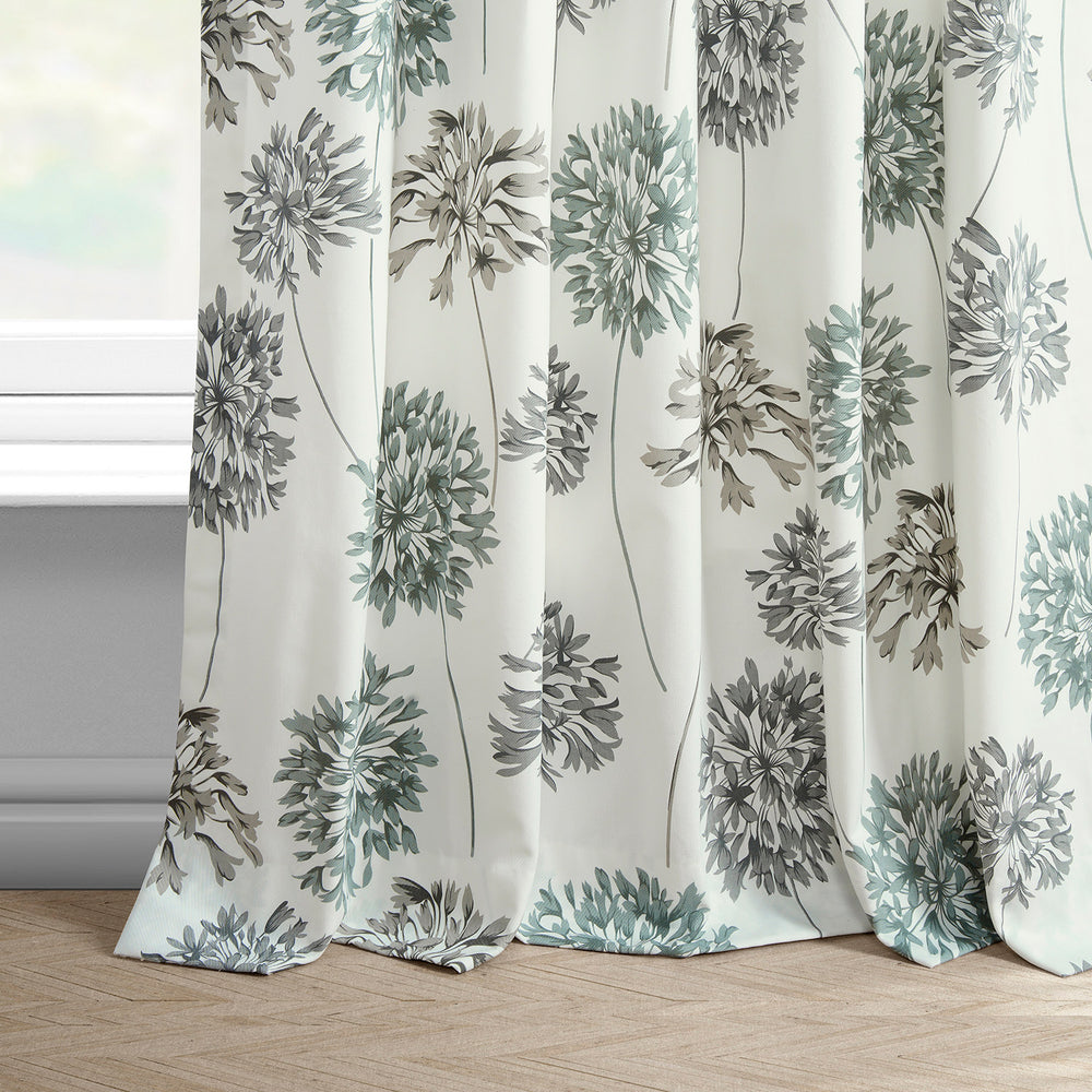 Allium Blue Grey Floral Printed Cotton Custom Curtain