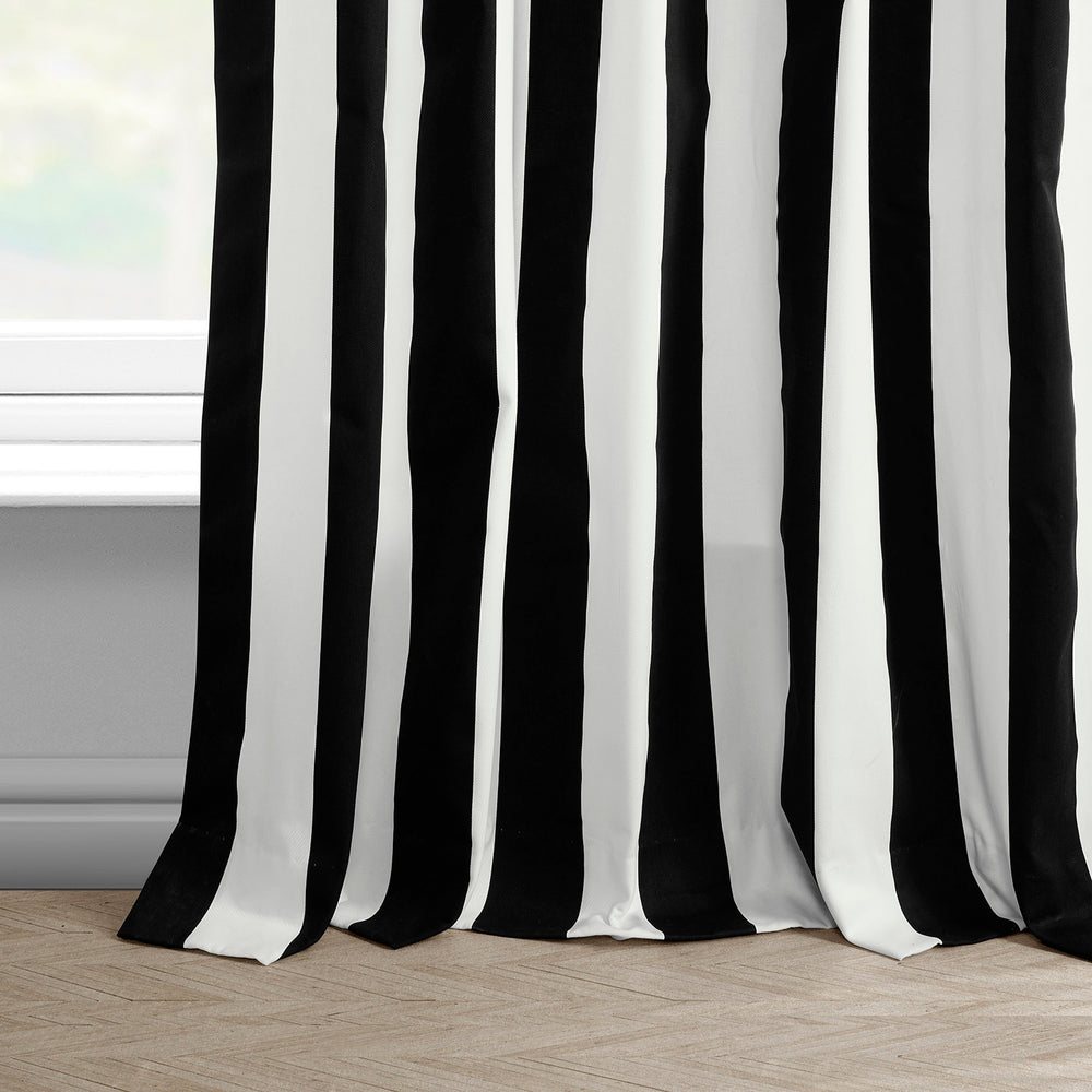 Cabana Black Striped Printed Cotton Custom Curtain